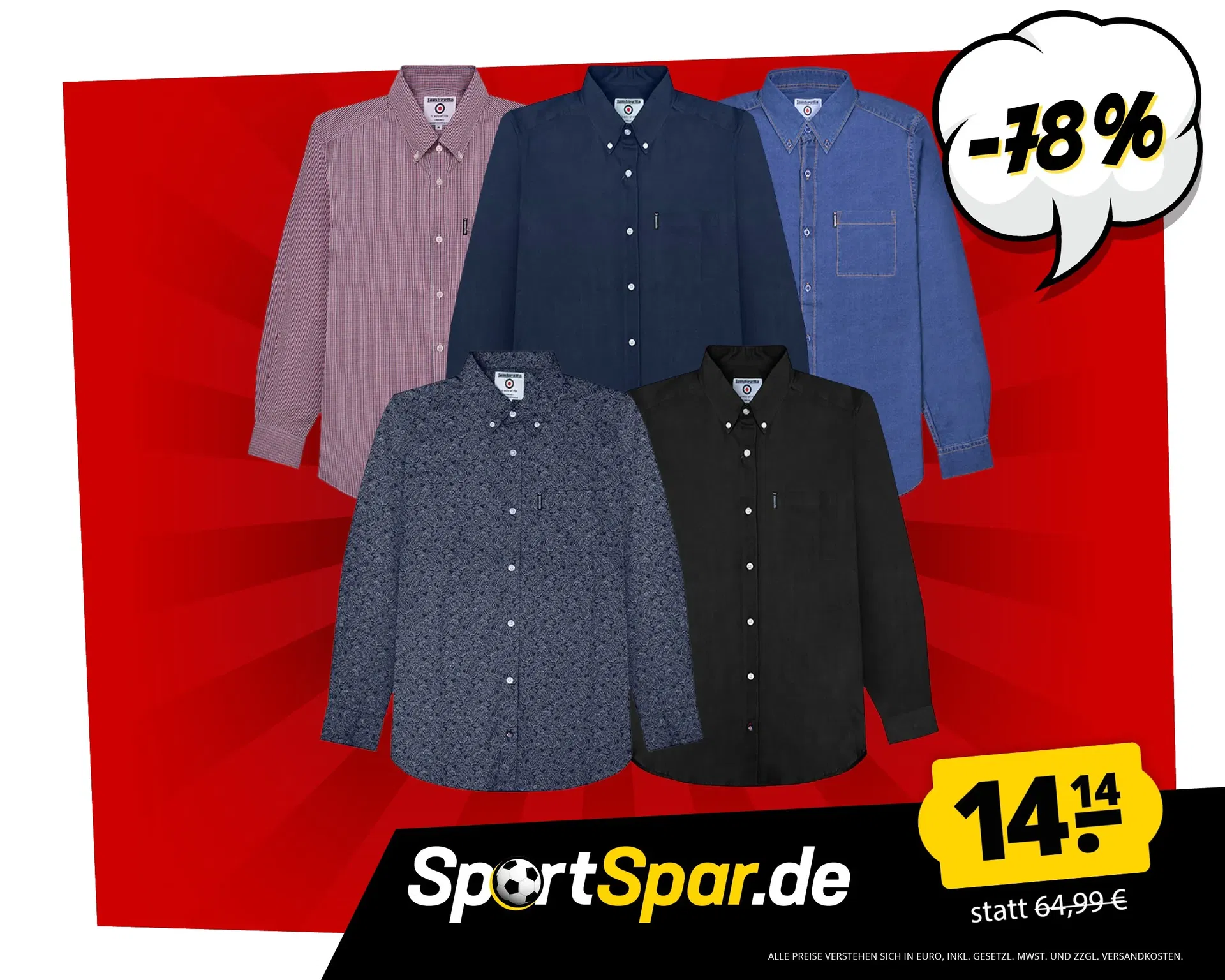 Lambretta Denim Herren Langarm Hemd (5 Farben, Gr. S bis 2XL) für 19,09 € inkl. Versand