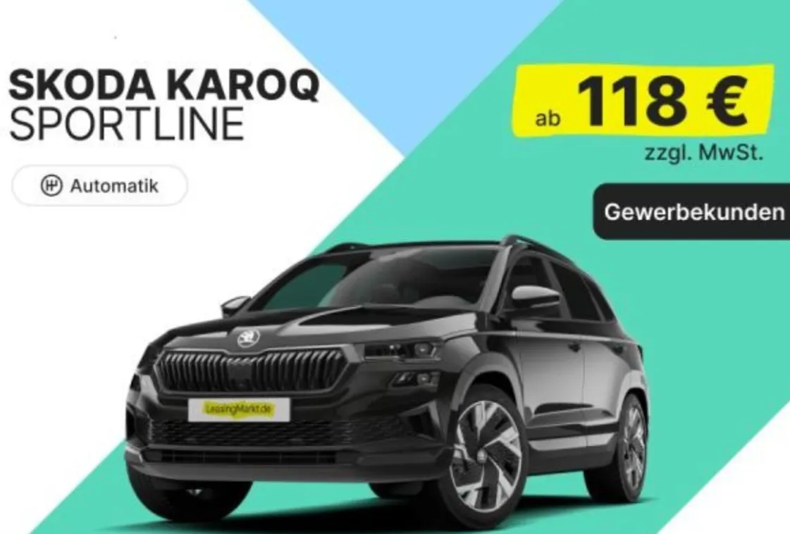 Skoda Karoq mit 190 PS für 140,42 € / Monat + 1.599,00 € einmalig – LF 0,30 (Gewerbekunden)