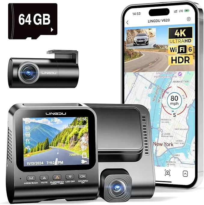 Lingdu V620 Auto Dashcam mit 4K + 1080P inkl. SD-Karte für 59,99 € inkl. Versand (statt 119,99 €)