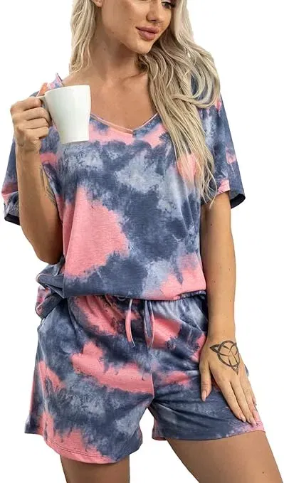 MIA LUCCE Schlafanzug Damen Kurz Baumwolle (20 Farben, Gr. S bis Gr. XXL) für 11,94 € inkl. Prime-Versand (statt 23,89 €)
