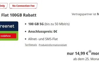 Vodafone Allnet-Flat mit 100GB 5G effektiv für nur 10,82€ monatlich
