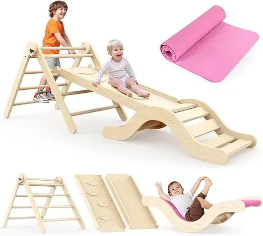 Montessori Indoor Spielset: 7-in-1 Klettergerüst mit Rutsche Bogen & Matte (für Kleinkinder und Kinder (1-3 Jahre)) für 65,00 € inkl. Versand (statt 129,99 €)