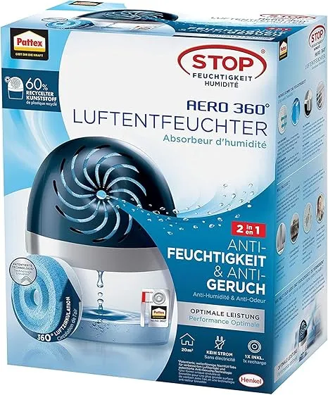 Pattex AERO 360º Luftentfeuchter ultra-absorbierender Raumentfeuchter (1 Gerät inkl. 1 Nachfülltab 450g) ab 5,75 € inkl. Prime-Versand (statt 15,00 €)