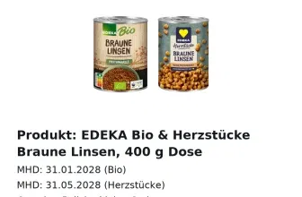 Schnäppchen, Deals und Rabattcodes des Tages - Produktrückruf EDEKA Bio Herzstücke Braune Linsen