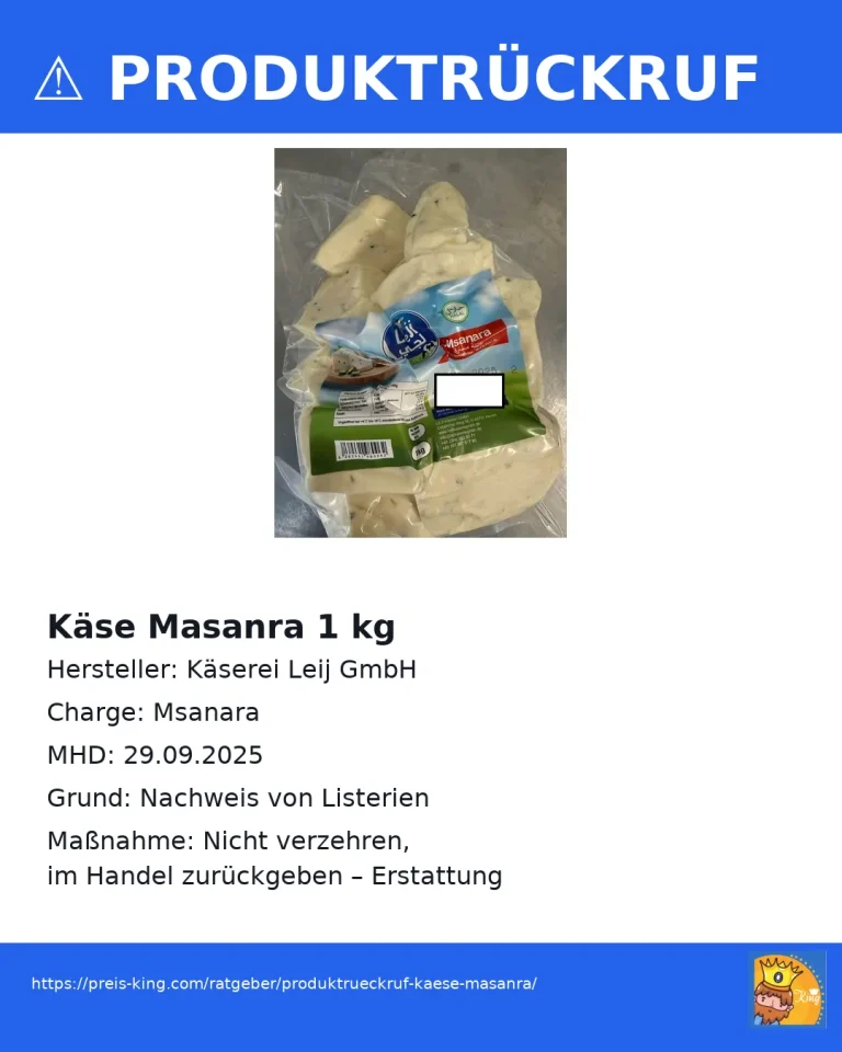 Produktrückruf Käse Masanra 1 kg der Käserei Leij GmbH
