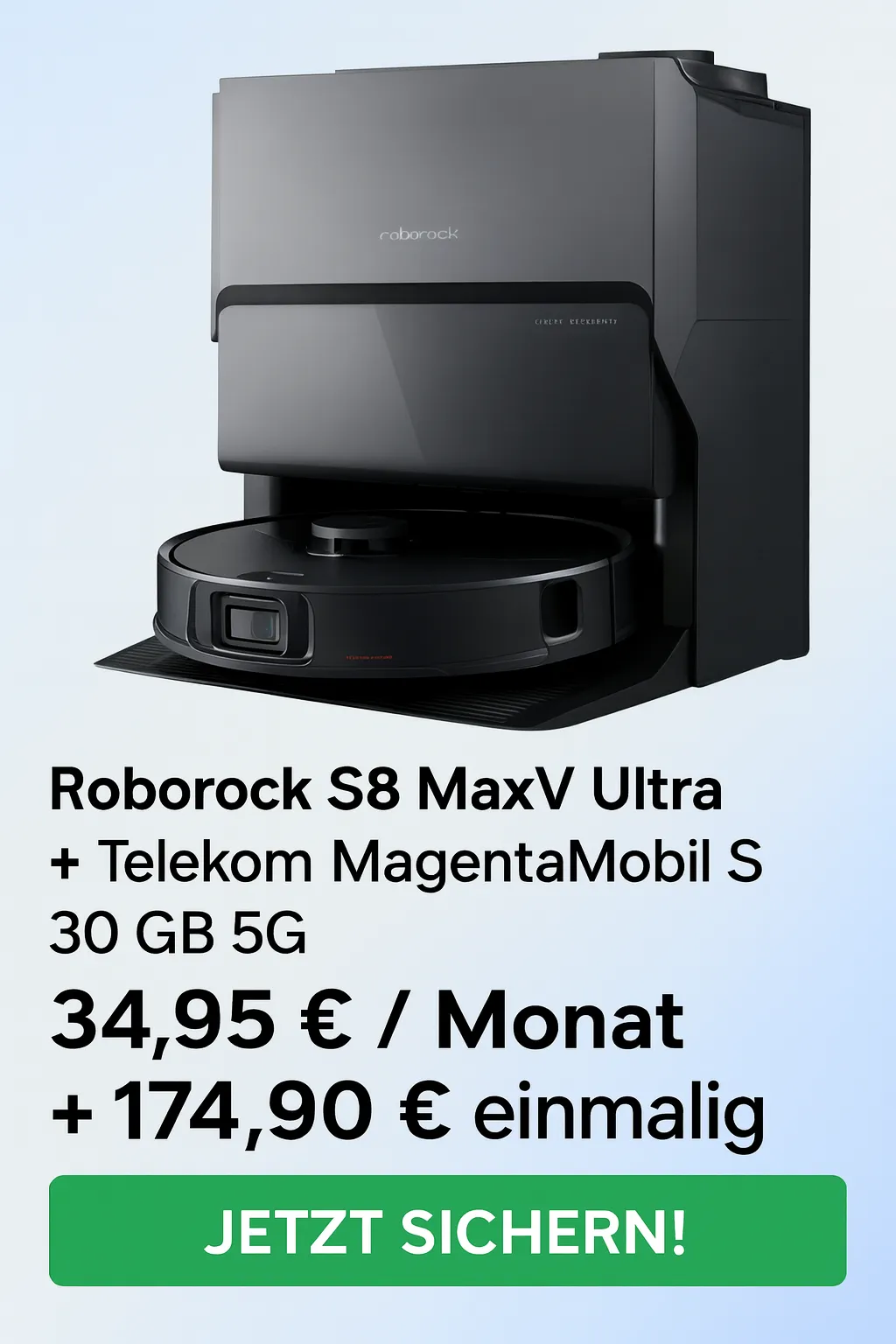 Starmobile: Roborock S8 MaxV Ultra + Signify WiZ WLAN LED-Lampe E27 + Telekom Magenta Mobil S 30 GB 5G für 34,95 € / Monat + 174,90 € einmalig