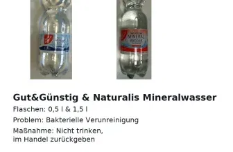 Schnäppchen, Deals und Rabattcodes des Tages - Rückruf GutGünstig Naturalis Mineralwasser
