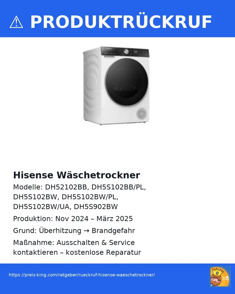 Rückruf Hisense Wäschetrockner wegen Brandgefahr – sofort Nutzung stoppen