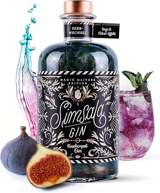 SIMSALA GIN MIT GLITZER by Flaschenpost Gin – Handmade Zauber Gin mit Glitzer Farbwechsel von blau zu lila verfeinert mit Feige – Limited Edition 05 l Schnäppchen, Deals Und Rabattcodes Des Tages - Simsala Gin Mit Glitzer By Flaschenpost Gin