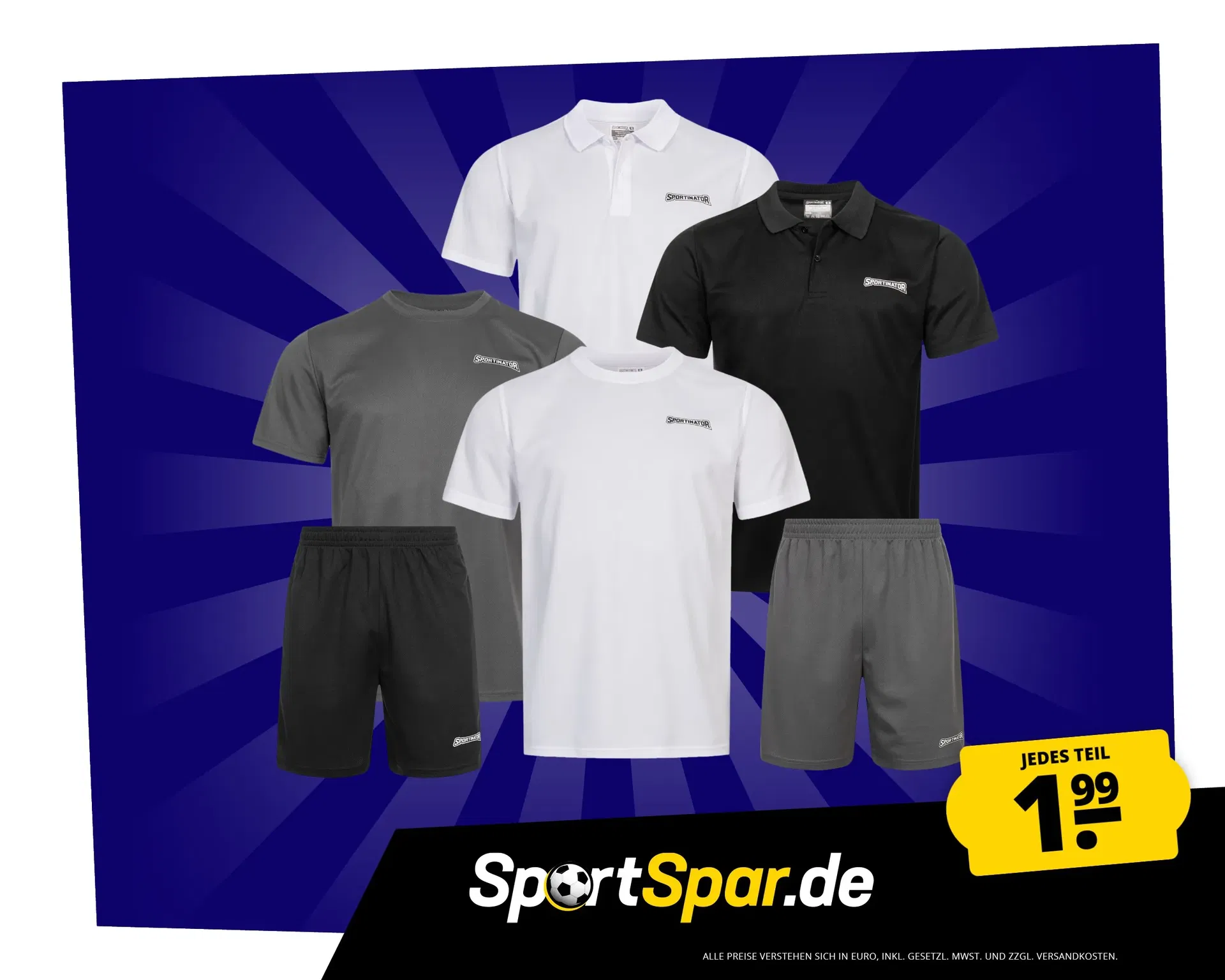 SPORTINATOR Herren Training Set (Polo-Shirt,T-Shirt, Shorts, Shirts) jedes Teil nur 1,99 €  zzgl. Versand