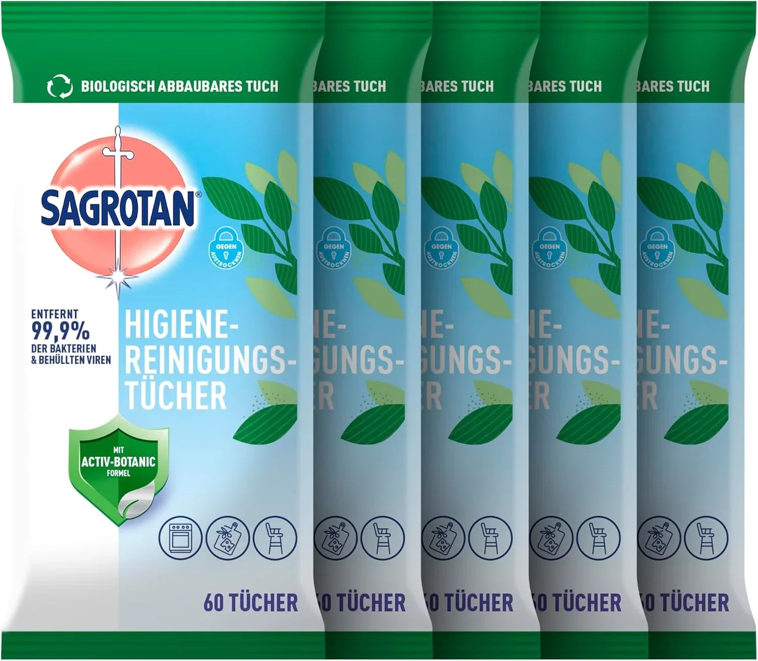 Sagrotan Hygienereinigungstücher 5er Pack (5 x 60 Stück)