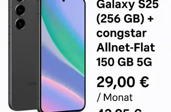 Gomibo: Samsung Galaxy S25 (256 GB) + congstar Allnet-Flat 150 GB 5G für 29,00 € / Monat + 43,95 € einmalig