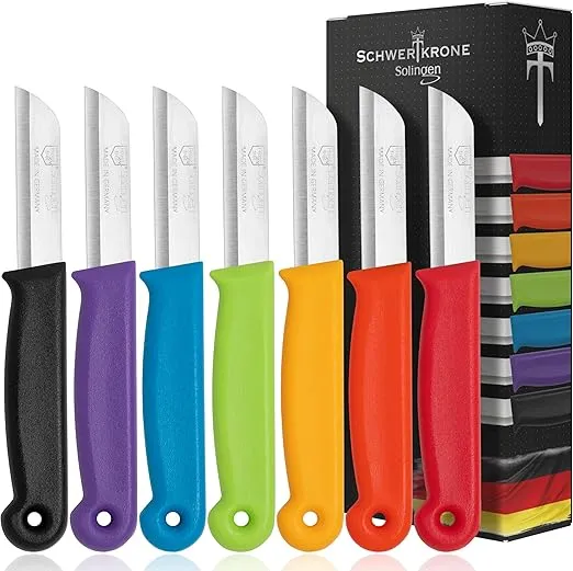 Schwertkrone® Schälmesser 7er Set [MADE IN SOLINGEN – GERMANY] – Allzweckmesser (7x bunt – 6cm Klinge) für 8,99 € inkl. Prime-Versand (statt 14,99 €)