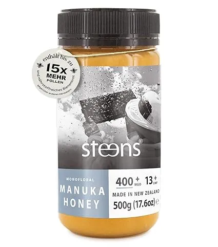 Steens Manuka Honey MGO 400 + (500 g rein roher 100% zertifizierter UMF 13+) ab 31,60 € inkl. Prime-Versand (statt 49,99 €)