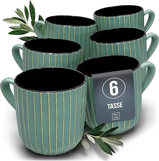 Steingut Kaffeetassen 6 Pers. Tokyo Hochwertiges Asia-Style TEST SEHR GUT Steingut Tassen Set in Grün für 17,95 € inkl. Prime-Versand (statt 54,95 €)