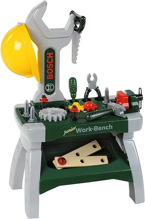 Theo Klein 8604 Bosch Werkbank Junior (Inkl. Helm Schraubstock Werkzeugen Latten Nägel Schrauben und Muttern) für 24,99 € inkl. Prime-Versand (statt 36,76 €)