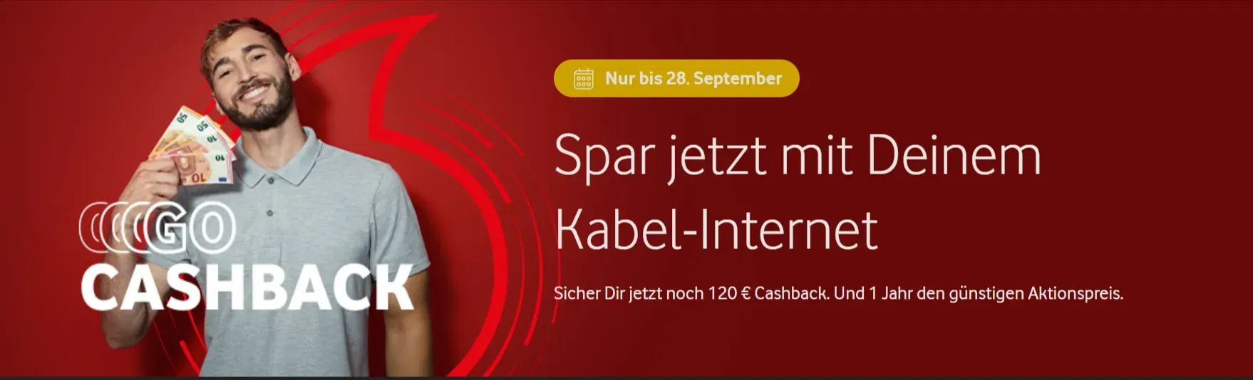 Vodafone Kabel Aktion – GigaZuhause 250 Kabel ab 19,99 € / Monat (49,99 ab 13. Monat) + 120 € Cashback