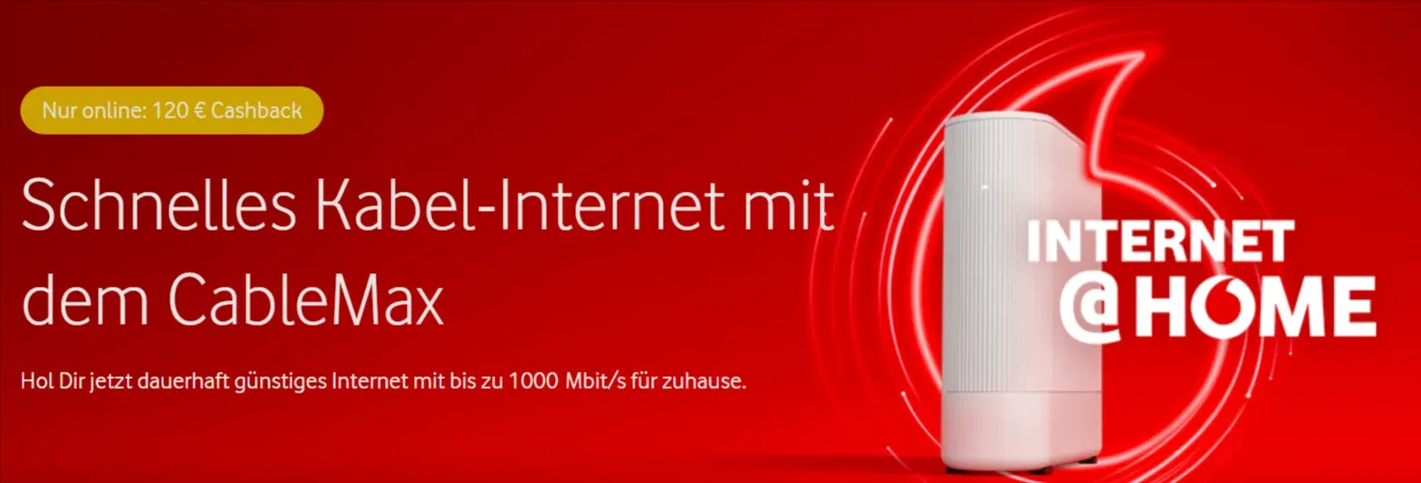 Vodafone Kabel Deal 2025 – GigaZuhause CableMax 1000 & GigaZuhause 250 Kabel mit Cashback