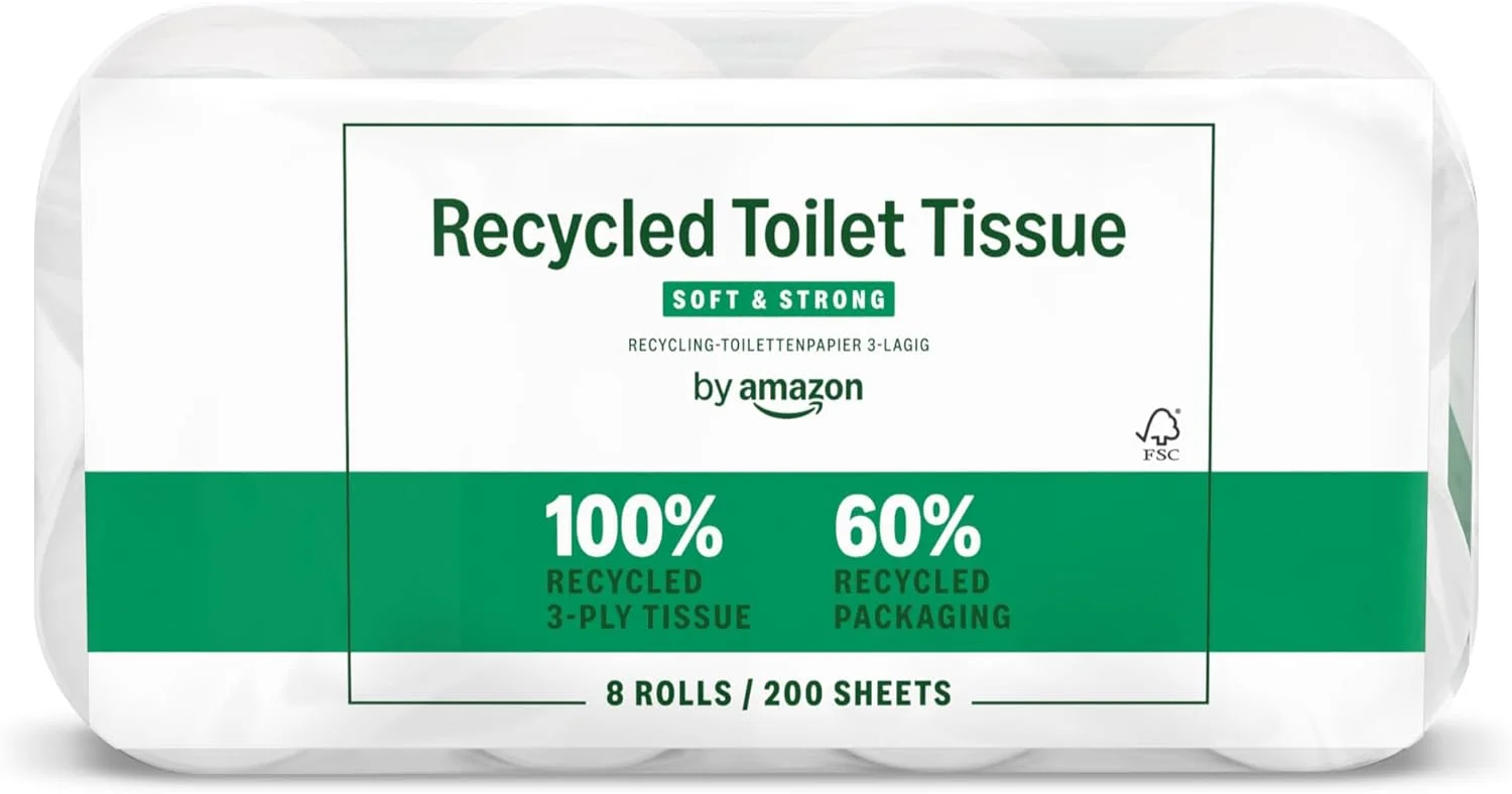 by Amazon Recyceltes Toilettenpapier 3-lagig (8 Rollen x 200 Blatt)