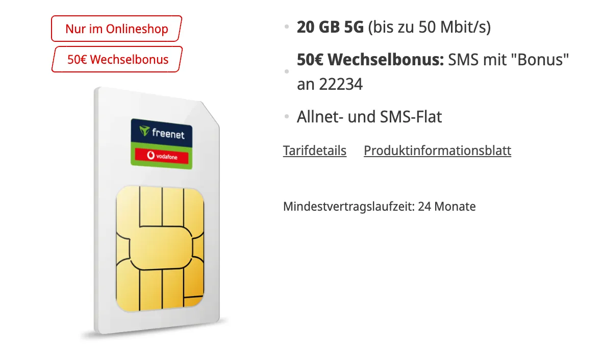 Vodafone Allnet Flat 20GB für effektiv 2,75€ pro Monat dank 170€ MediaMarkt-Coupon