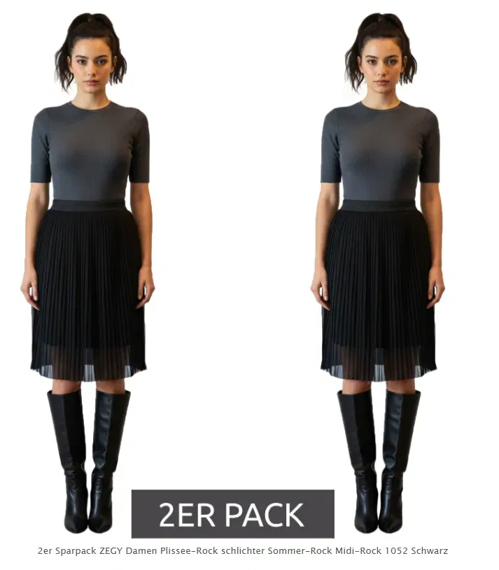 Zegy Damen Plissee-Rock 1052 Schwarz (Gr. S bis L 2ER Sparpack) für 16,98 € inkl. Versand (statt 35,00 €)
