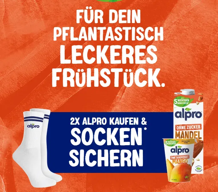Alpro Aktion 2025: Gratis Socken beim Kauf von zwei Produkten