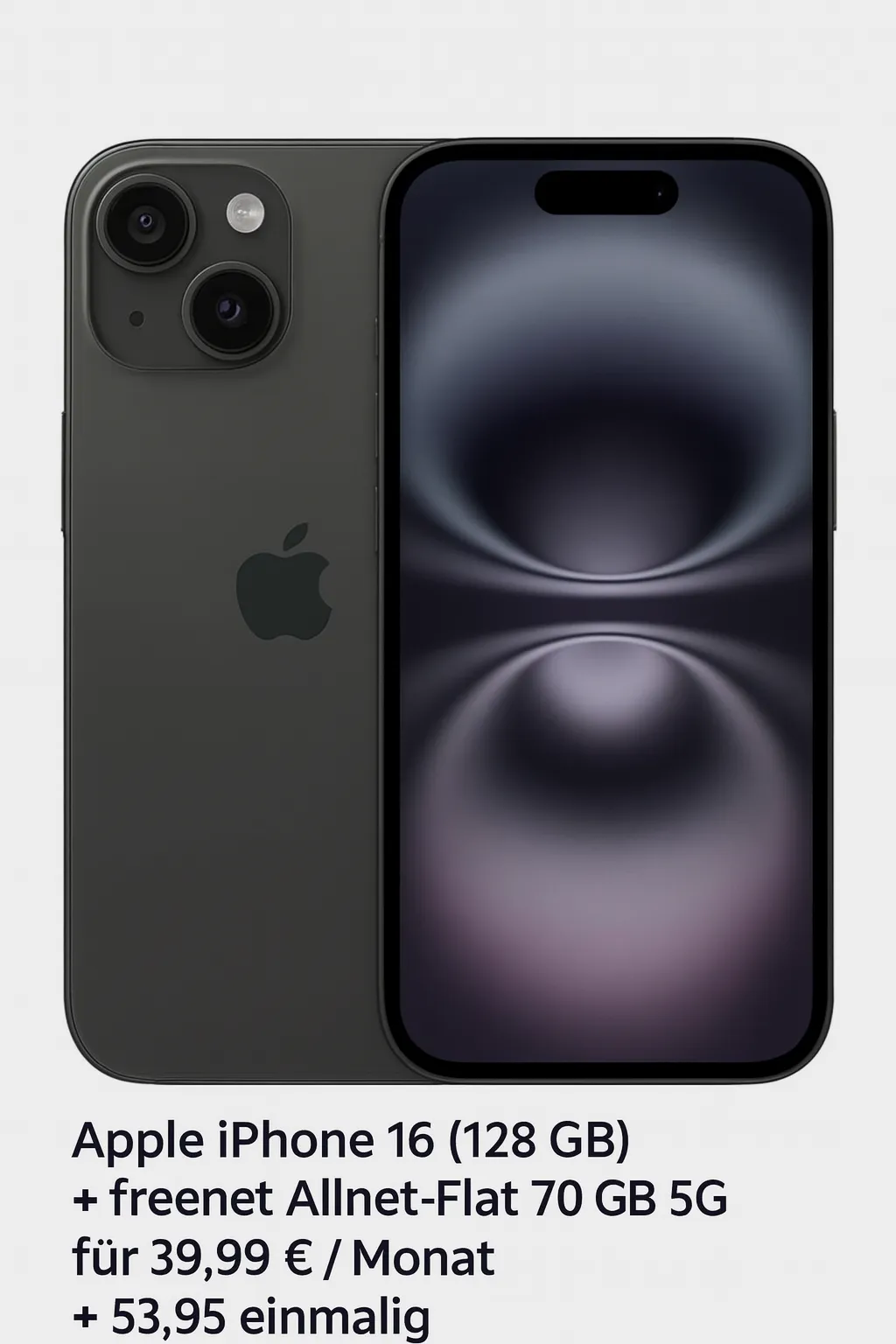 Gomibo: Apple iPhone 16 (128 GB) + freenet Allnet-Flat 70 GB 5G für 39,99 € / Monat + 53,95 € einmalig