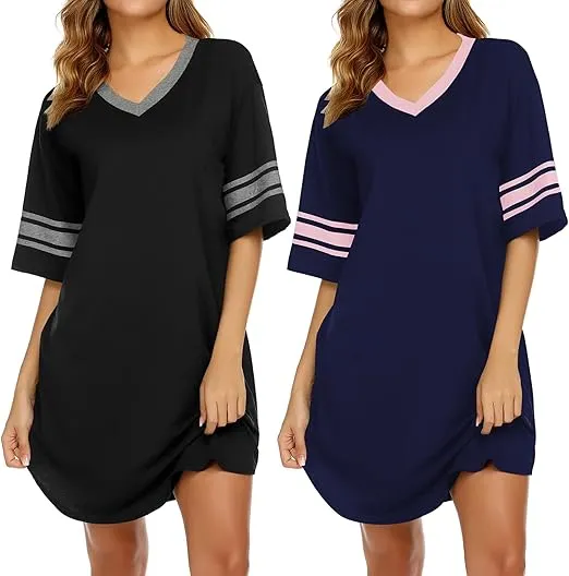 [EXKLUSIV] Ekouaer Damen Schlafshirt 2er Pack (5 Farbkombinationen, Gr. S bis XXL) für 19,79 € inkl. Prime-Versand