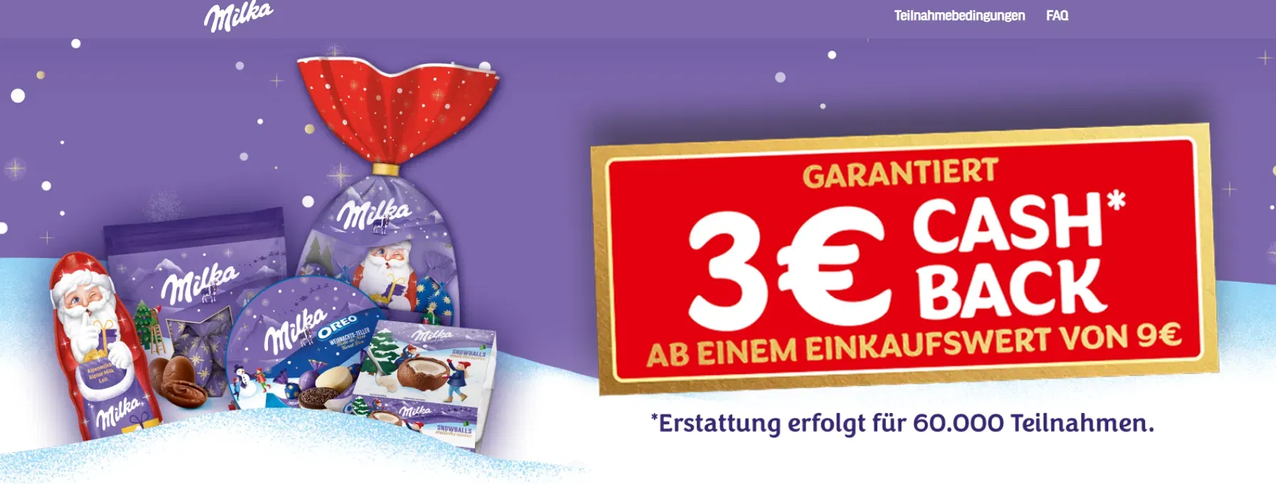 Milka „XMas 2025 Cashback“: 3 € zurück ab 9 € Einkaufswert [Mehrfachteilnahme erlaubt]