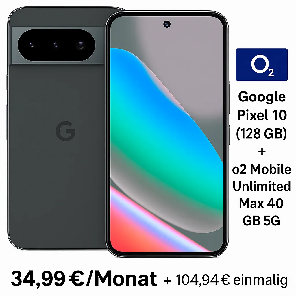 MediaMarkt Tarifwelt: Google Pixel 10 (128 GB) + o2 Mobile Unlimited Max 40GB 5G für 34,99 € / Monat + 104,94 € einmalig