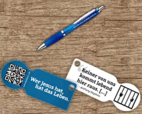 Gratis: Einkaufswagenentriegeler Kugelschreiber, Aufkleber & Flyer mit christlichen Botschaften