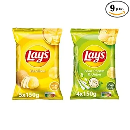 Lay’s Partybox Snacks – 5x Gesalzen 4x Sour Cream & Onion Geschmack 9er Pack (9 x 150 g) für 10,49 € inkl. Prime-Versand (statt 17,91 €)
