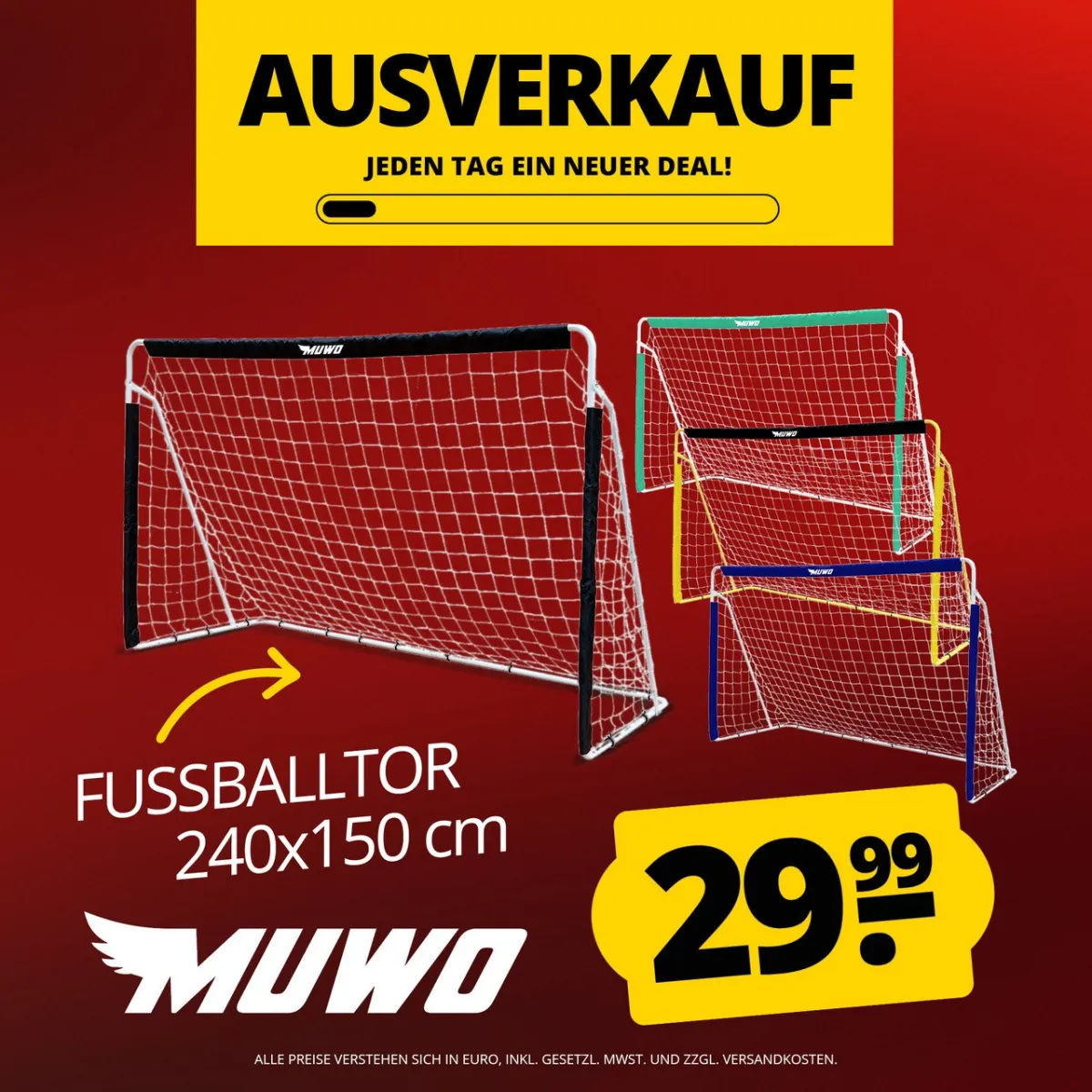 MUWO Fußballtor aus Stahl 240 x 150 cm (5 Farben)