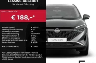 Nissan Qashqai N-CONNECTA mit 190 PS für 188,00 € / Monat + 1.190,00 € einmalig – LF 0,42 (Privat- und Gewerbekunden)