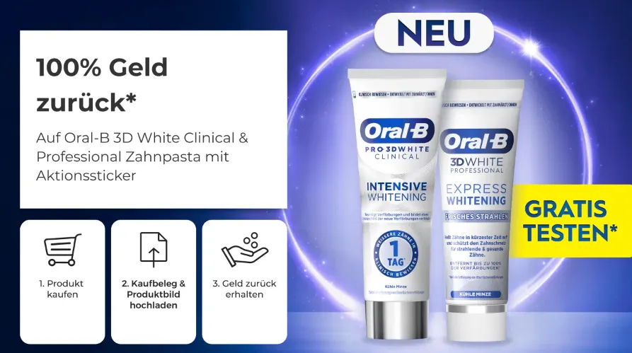 Schnäppchen, Deals und Rabattcodes des Tages - Oral-B Zahnpasta mit Geld-zurück-Garantie