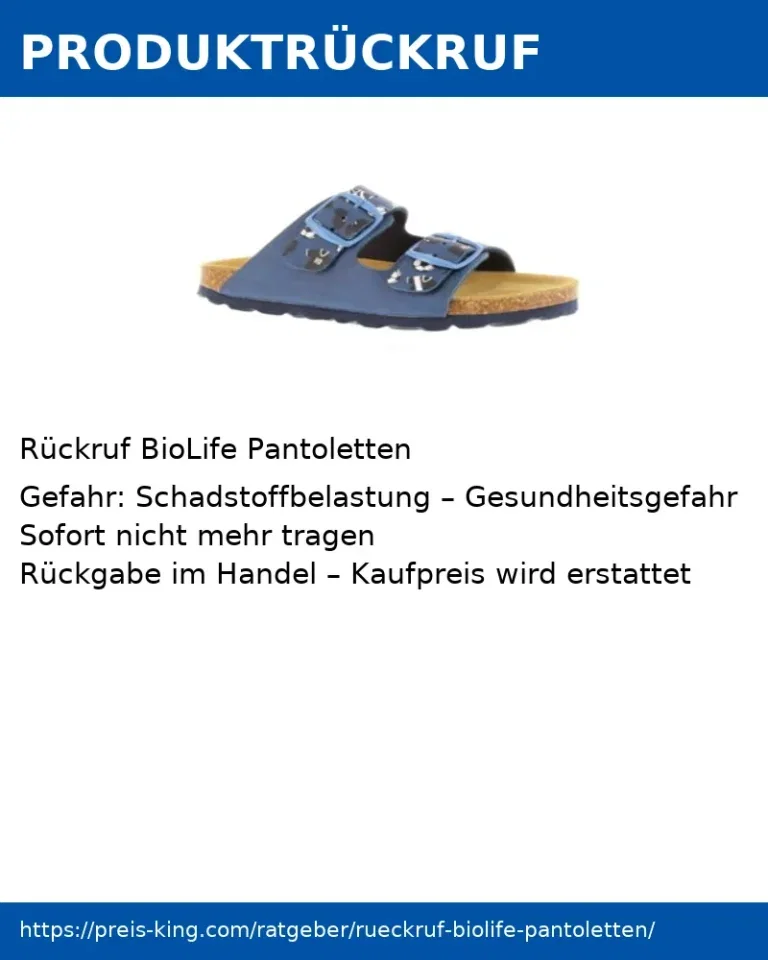 Rückruf BioLife Pantoletten – Betroffene Pantoletten sofort nicht mehr tragen