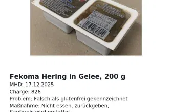 Schnäppchen, Deals und Rabattcodes des Tages - Rückruf Fekoma Hering in Gelee