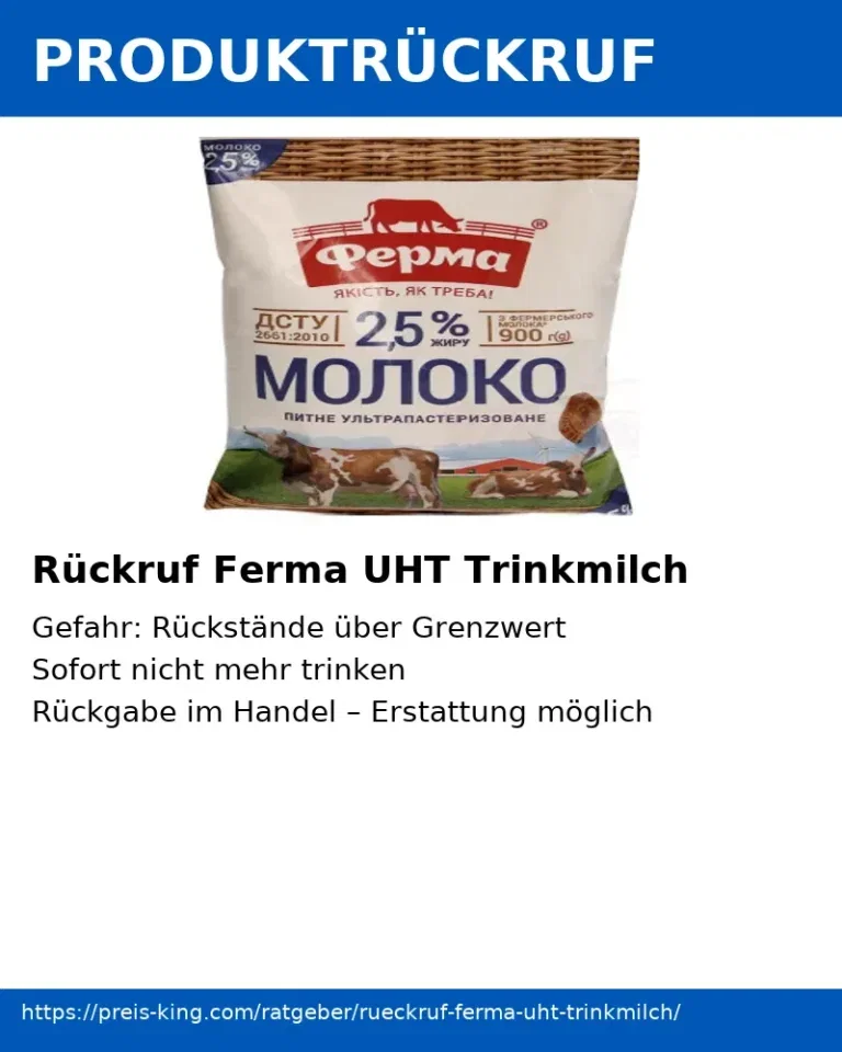 Rückruf Ferma UHT Trinkmilch – Vermeidet den Verzehr