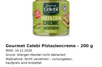 Schnäppchen, Deals und Rabattcodes des Tages - Rückruf Gourmet Celebi Pistaziencreme