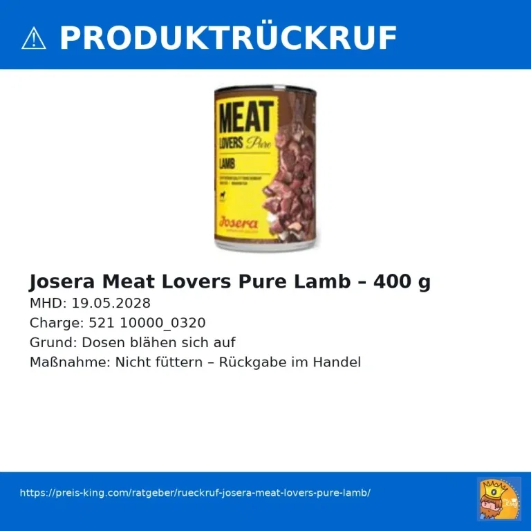 Rückruf Josera Meat Lovers Pure Lamb (400 g) – Aufblähen von Dosen