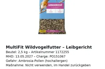 Schnäppchen, Deals und Rabattcodes des Tages - MultiFit Wildvogelfutter Leibgericht