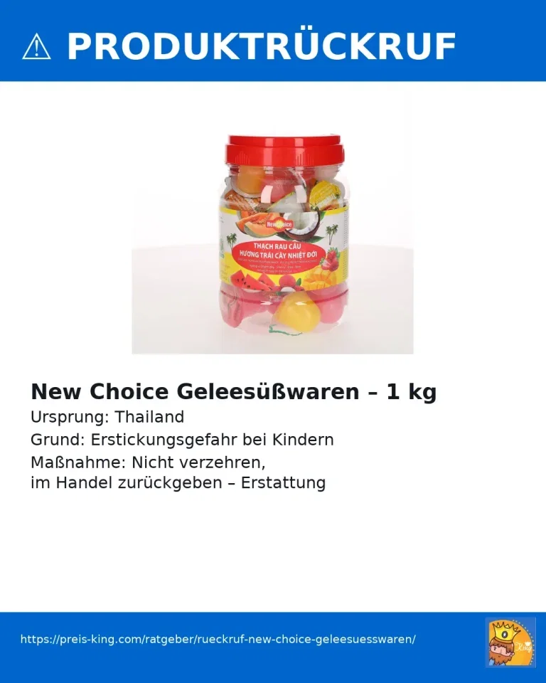 Rückruf New Choice Geleesüßwaren im Minibecher – Erstickungsgefahr