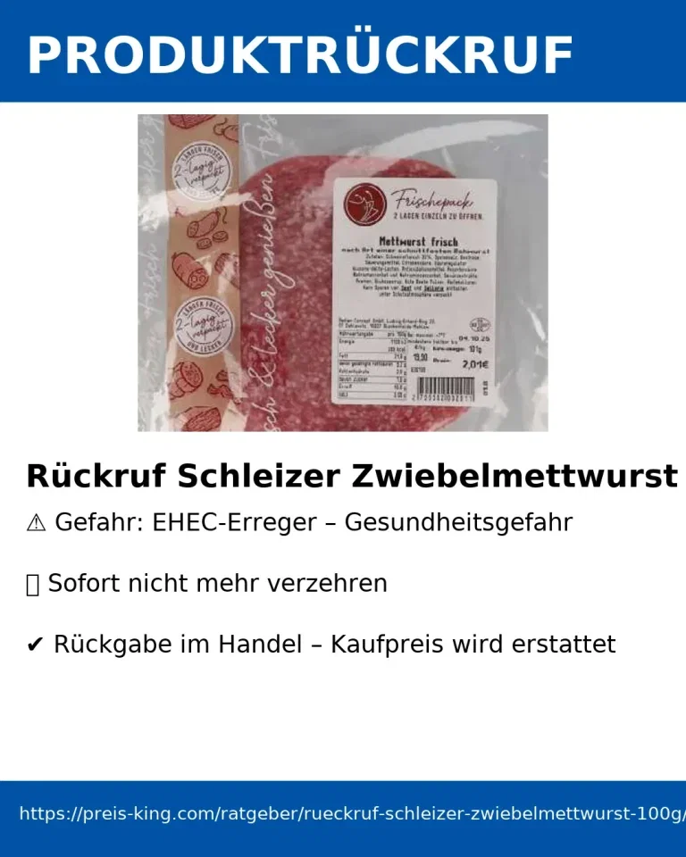 Rückruf Schleizer Zwiebelmettwurst 100g wegen EHEC-Gefahr