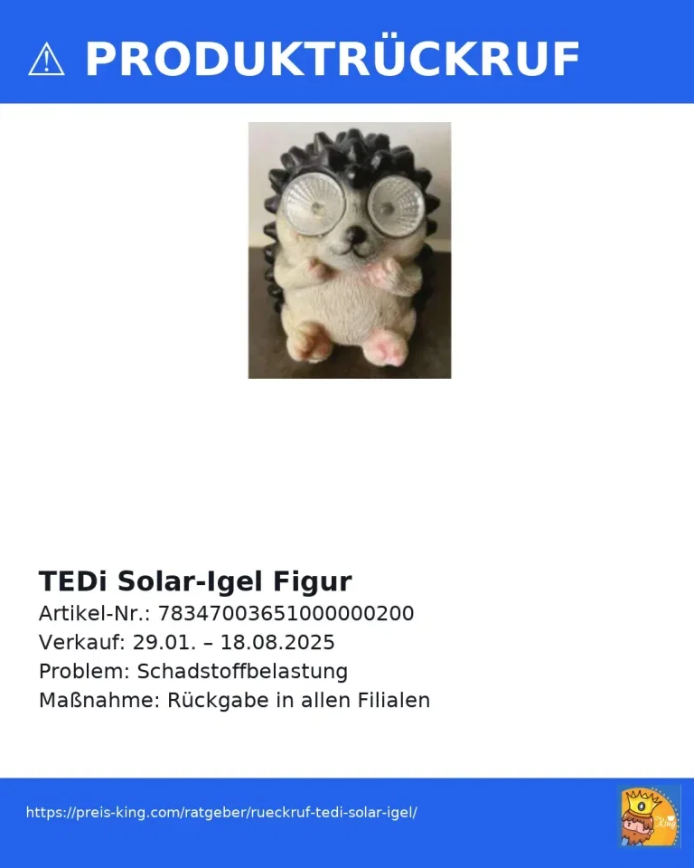 Rückruf TEDi Solar-Igel wegen Schadstoffbelastung