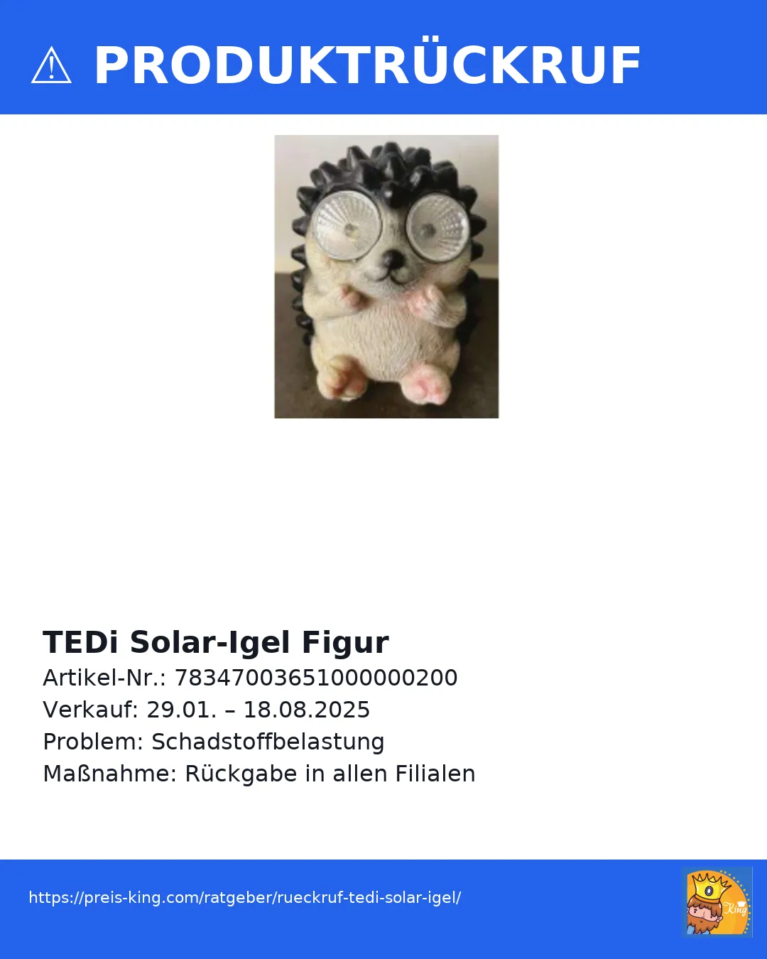 Rueckruf TEDi Solar Igel Schnäppchen, Deals Und Rabattcodes Des Tages - Tedi Solar Igel Rückruf