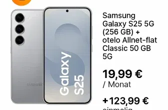 Logitel: Samsung Galaxy S25 5G (256 GB) + otelo Allnet-flat Classic 50 GB 5G für 19,99 € / Monat + 123,99 € einmalig