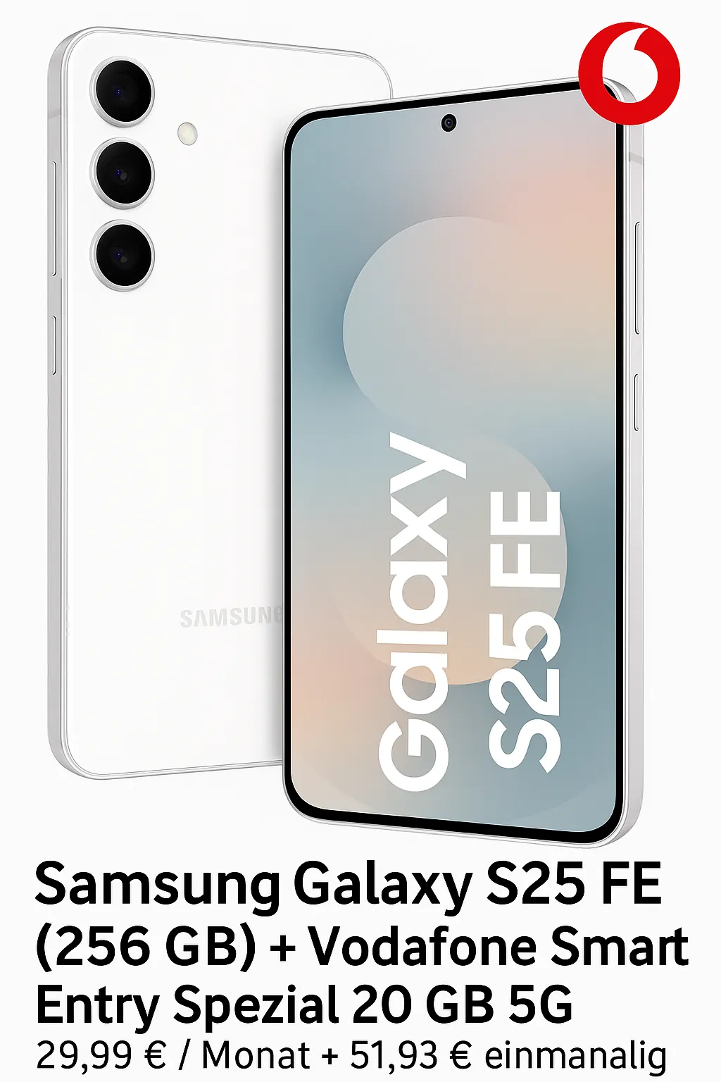 DEINHANDY: Samsung Galaxy S25 FE (256 GB) + Vodafone Smart Entry Spezial 20 GB 5G für 29,99 € / Monat + 51,93 € einmalig