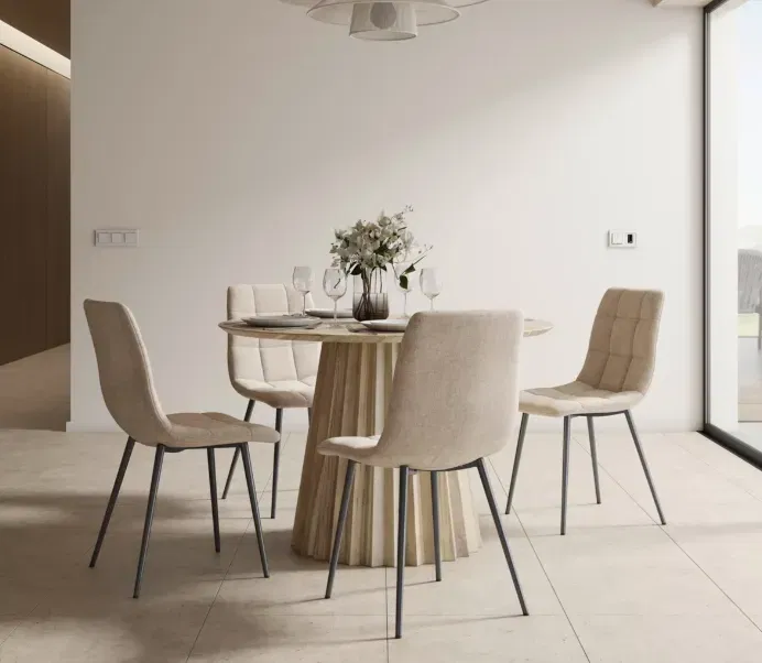 Bessagi Home Stuhl Ria Greige (4 Stück – 3 versch. Farben – Mikrofaser) für 80,84 € inkl. Versand (statt 199,60 €)