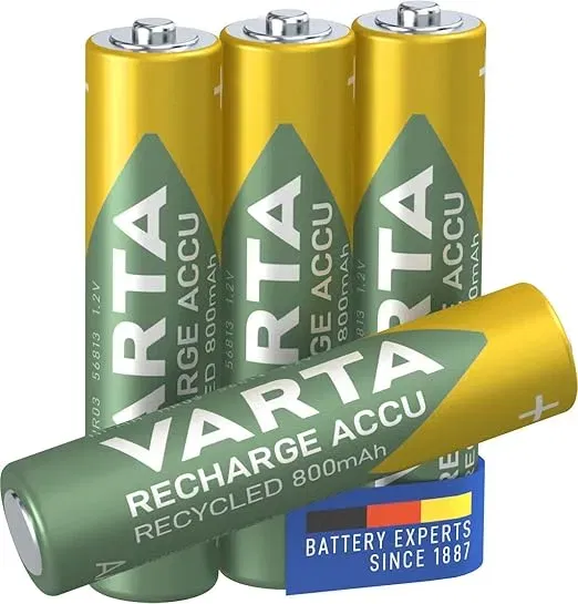 VARTA Batterien AAA wiederaufladbar 4 Stück Recharge Accu Recycled Akku 800 mAh Ni-MH (Gr. 1 Stück bis 6 Stück (Packung mit 2)) ab 4,12 € inkl. Prime-Versand (statt 5,89 €)