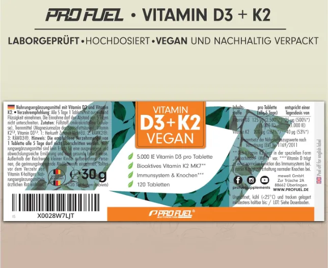 Vitamin D3 K2 VEGAN 120 Tabletten mit 5000 IE D3 200 mcg K2 MK7 Vitamin D3 optimal hochdosiert und veg Schnäppchen, Deals Und Rabattcodes Des Tages - Vitamin D3 K2 Vegan 120 Tabletten Mit 5000 Ie D3 200 Mcg K2 Mk7 Vitamin D3 Optimal Hochdosiert Und Vegan